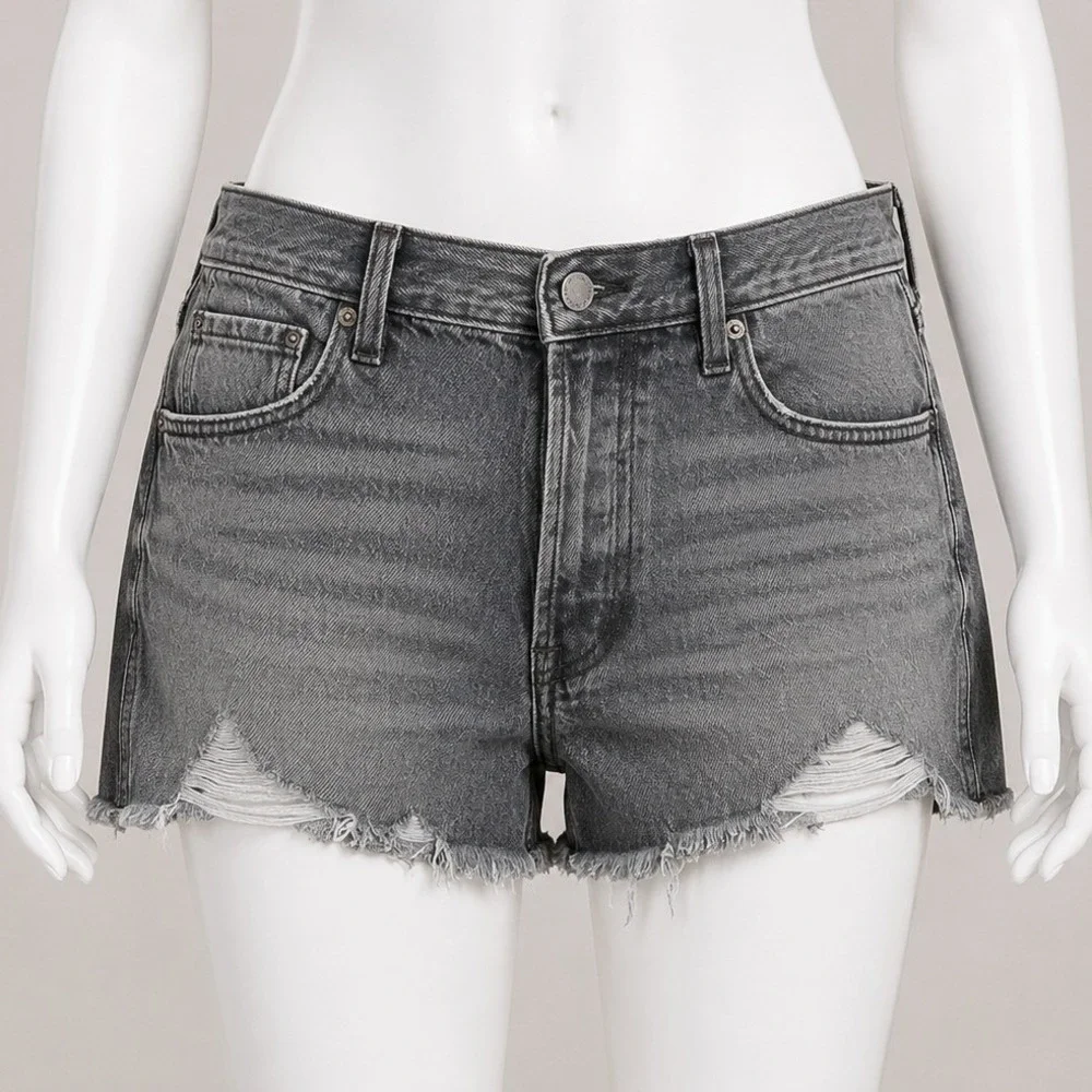 Universal Thread‎ Womens Sz 12 High Rise Mini Shorts Charcoal Gray Cutoff Button